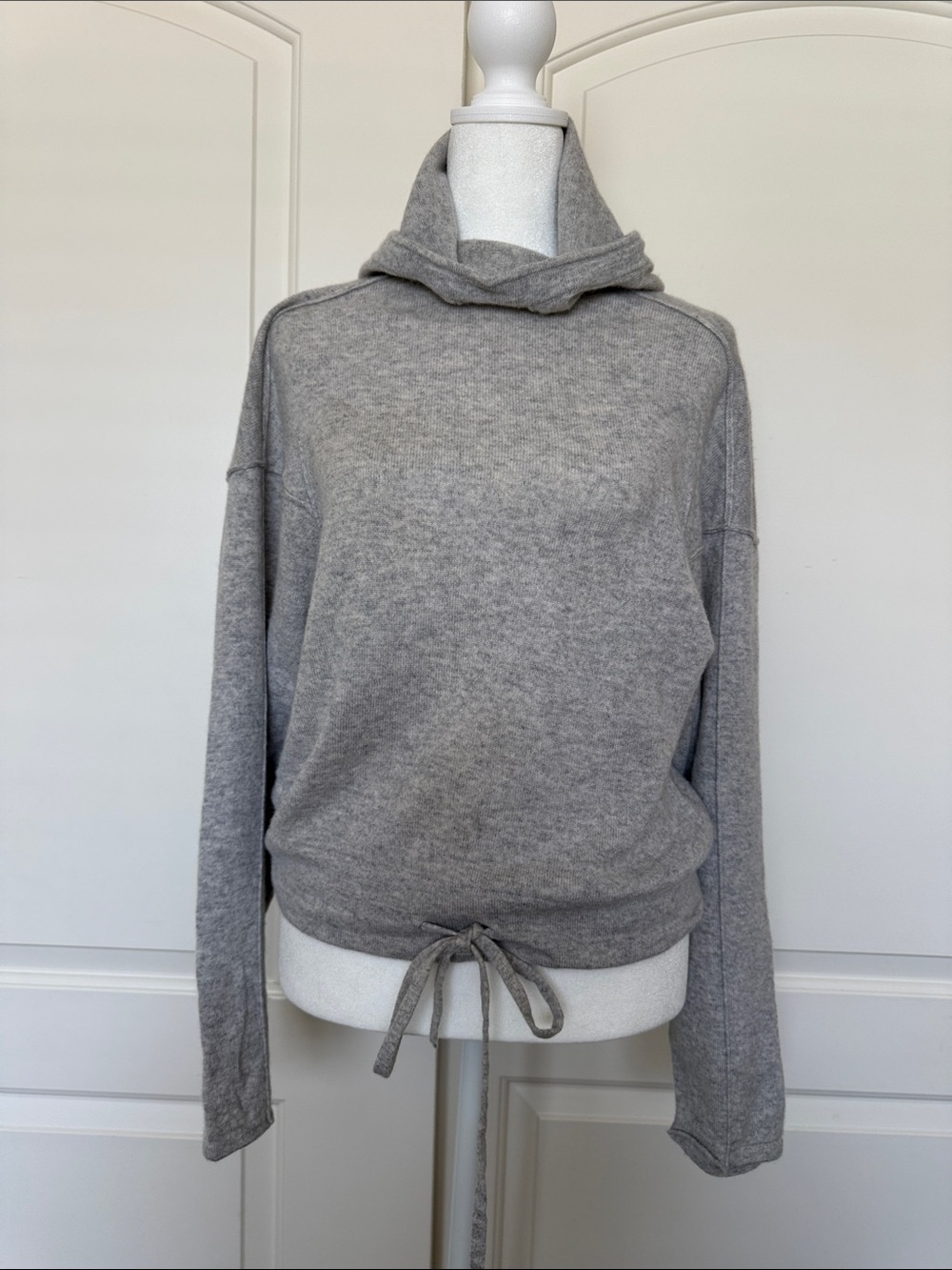 Helmut Lang Gray Funnel Neck Drawstring Hem Sweater Cashmere 100% Size S